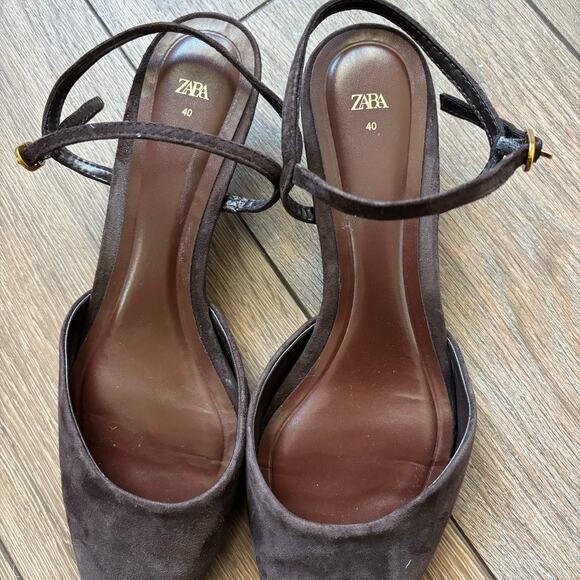 Suede slingback brown Kitten heels Zara size 9 - Picture 4 of 4